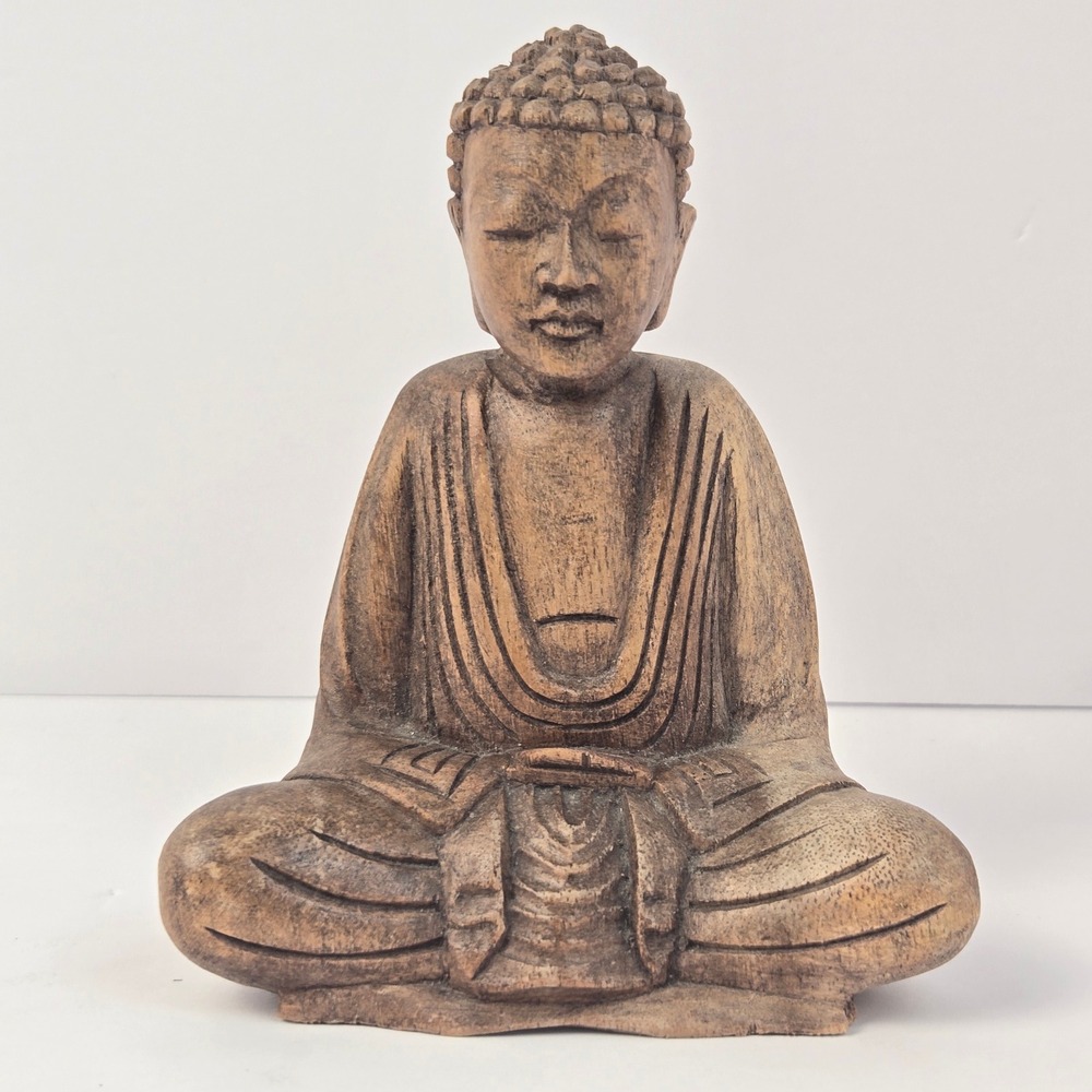 Vintage Hand Carved Wooden Buddha Statue Indonesian Meditation Decor